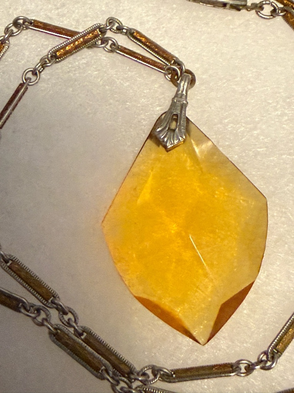 Antique Art Deco Citrine/Amber Crystal Glass Pendant Necklace - Picture 5 of 6